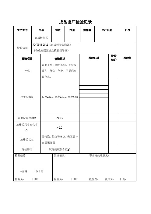 木塑产品 成品出厂检验记录