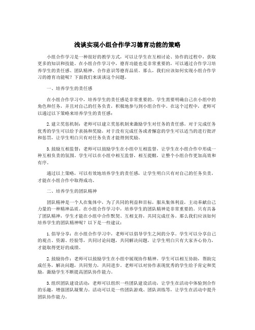 浅谈实现小组合作学习德育功能的策略