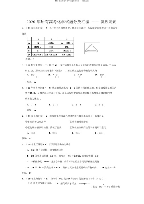 2020年全部高考化学试题分类汇编——氮族元素