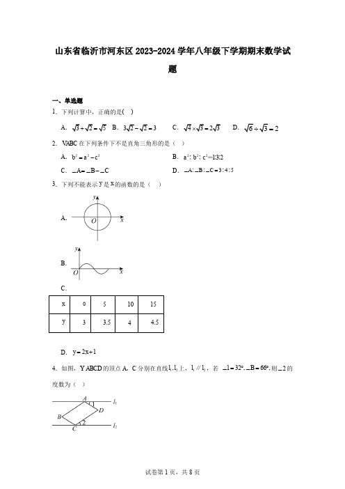 山东省临沂市河东区2023-2024学年八年级下学期期末数学试题