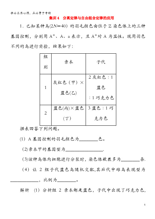 2020高考生物 增分集训练4 分离定律与自由组合定律的应用(含解析)