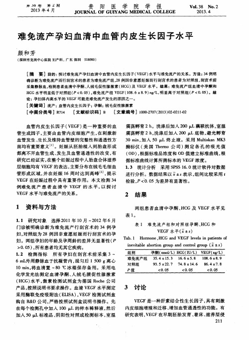 难免流产孕妇血清中血管内皮生长因子水平