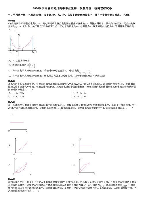 2024届云南省红河州高中毕业生第一次复习统一检测理综试卷