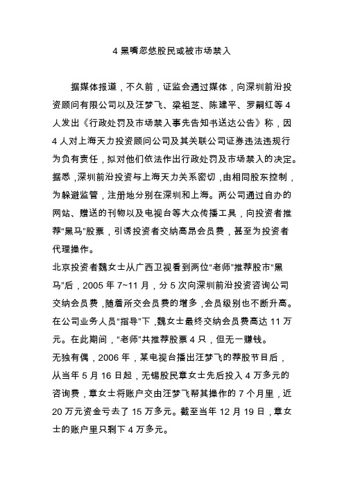 4黑嘴忽悠股民或被市场禁入