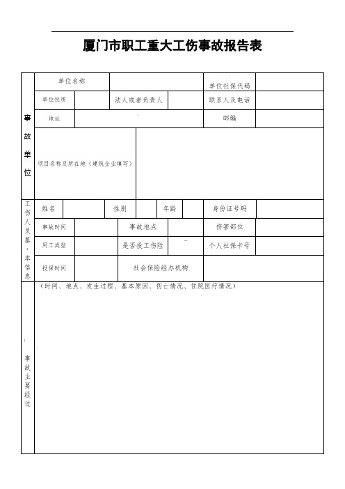 厦门市职工重大工伤事故报告表