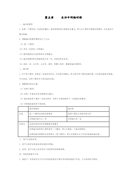 北师大七年级下册数学知识点总结(生活中的轴对称)和经典例题对接