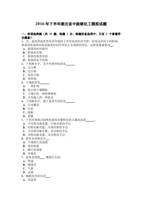 2016年下半年湖北省中级绿化工模拟试题