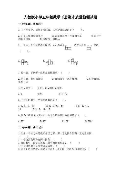 人教版小学五年级数学下册期末质量检测试题附参考答案(精练)