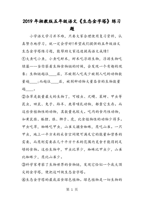 湘教版五年级语文《生态金字塔》练习题-word文档