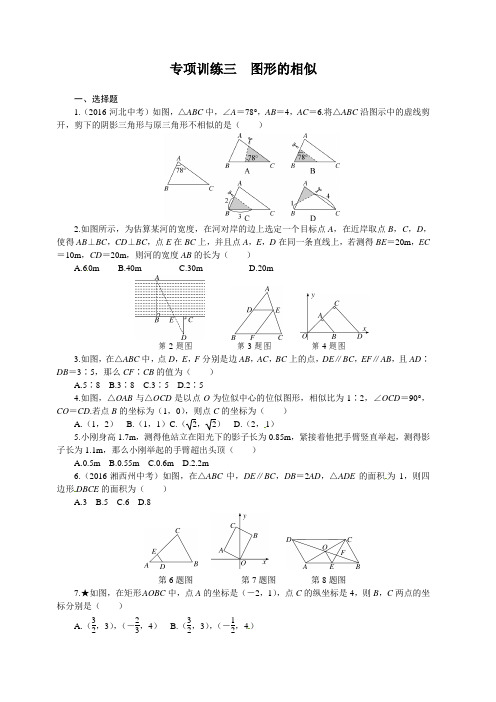 2018届湘教版数学中考专项训练(三)图形的相似(含答案)