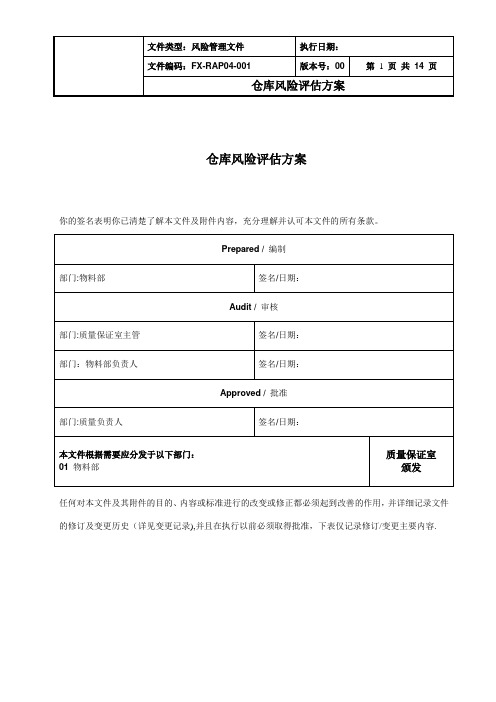 药品生产企业仓库风险评估方案