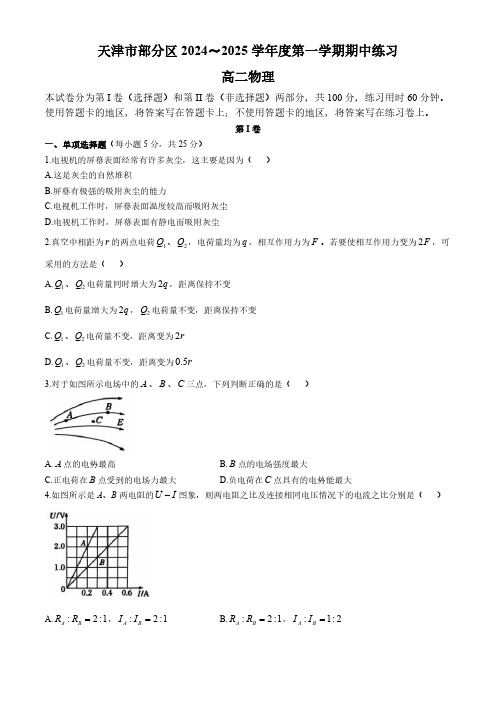 天津市部分区2024-2025学年高二上学期期中考试物理试题(含答案)