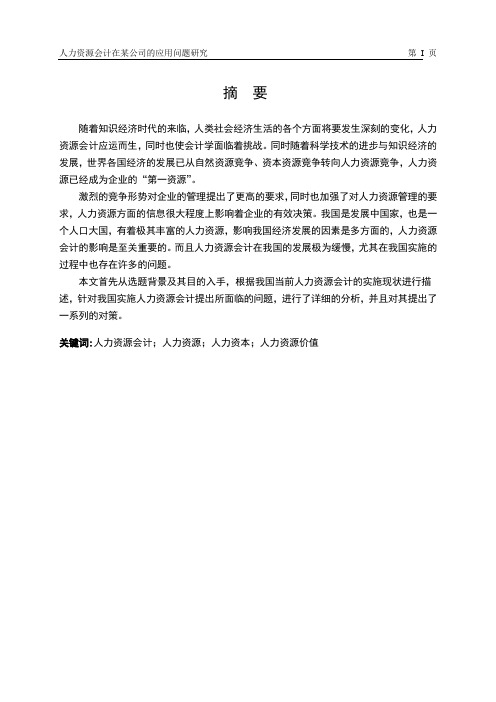 人力资源会计在某公司的应用问题研究大学 大学毕业设计