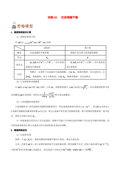 2019高考化学平衡类问题攻略专题04沉淀溶解平衡