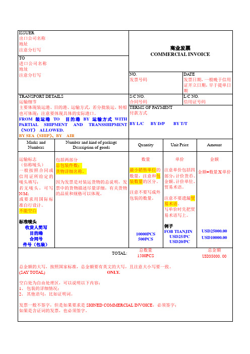 商业发票 写作规范