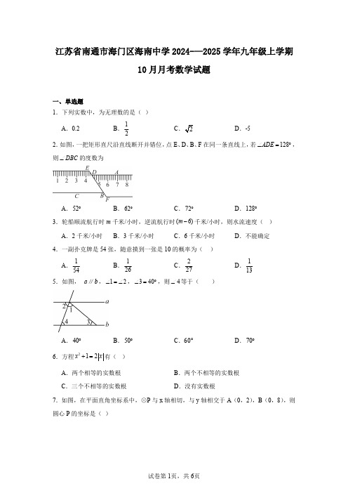 江苏省南通市海门区海南中学2024-—2025学年九年级上学期10月月考数学试题