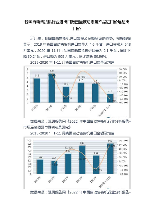 我国自动售货机行业进出口数量呈波动态势产品进口价远超出口价