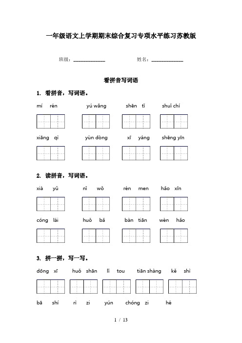 一年级语文上学期期末综合复习专项水平练习苏教版