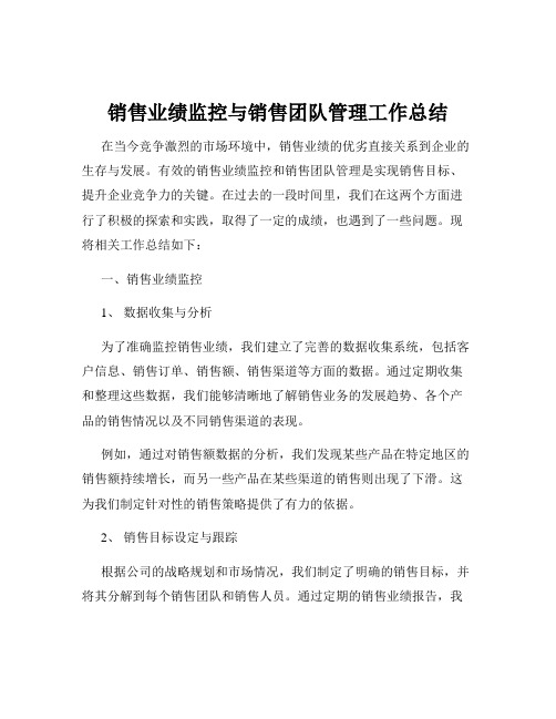 销售业绩监控与销售团队管理工作总结