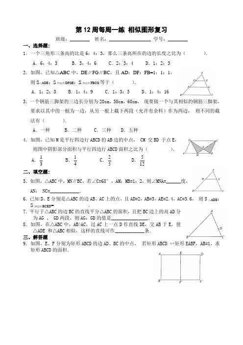 北师大版八年级数学下相似图形复习周练习题(12)