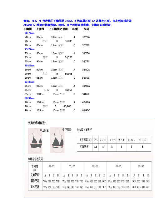 女士内衣文胸尺码表胸围尺码大全对照表