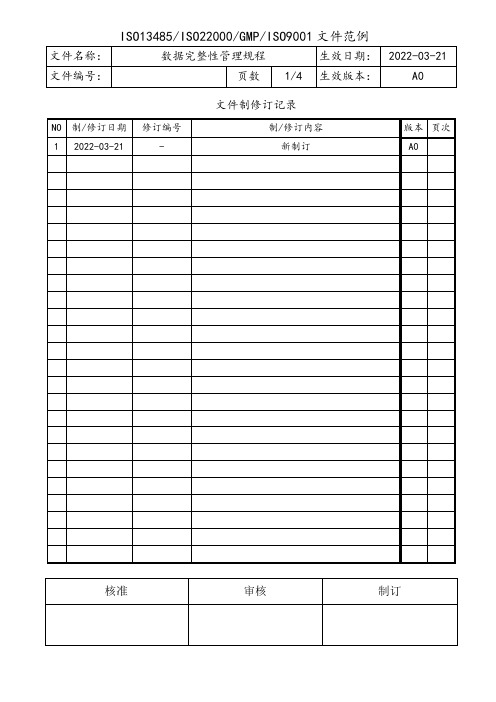 ISO17025-2017数据完整性管理规程