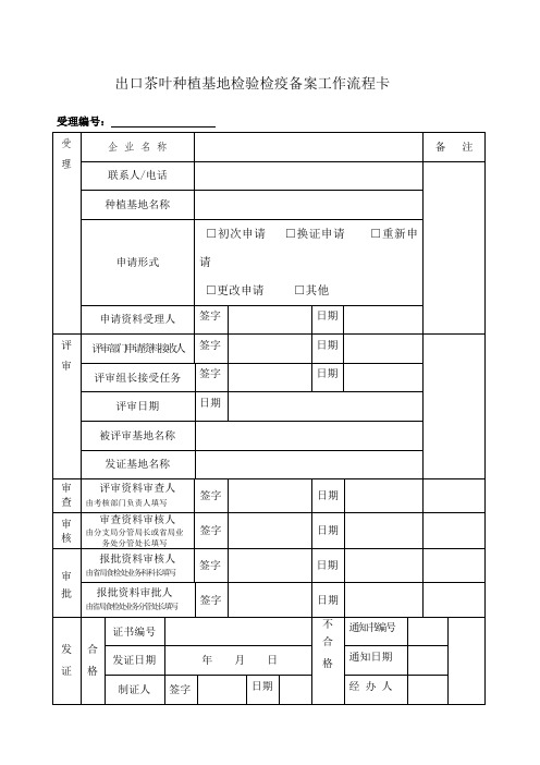 出口茶叶种植基地检验检疫备案工作流程卡