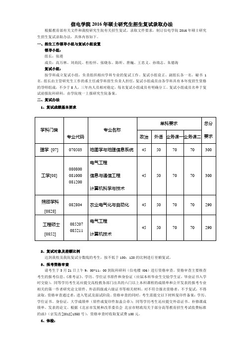 《信电学院2019年硕士研究生招生复试录取办法》