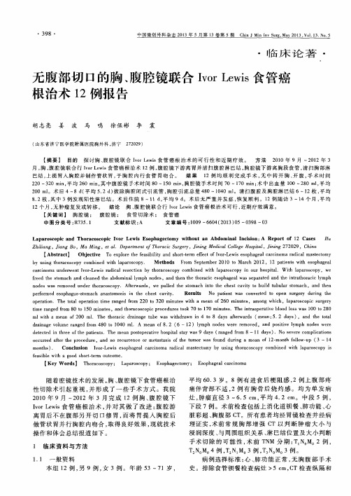 无腹部切口的胸、腹腔镜联合IvorLewis食管癌根治术12例报告