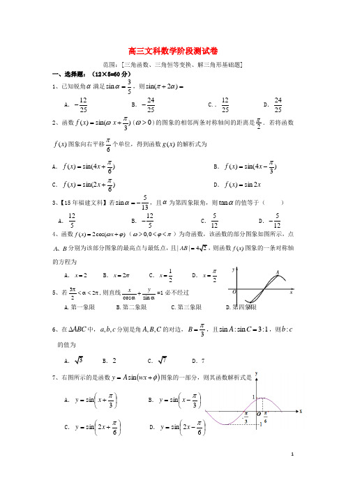 吉林省东北师范大学附属中学2016届高三数学第一轮复习阶段测试卷(第3周)文