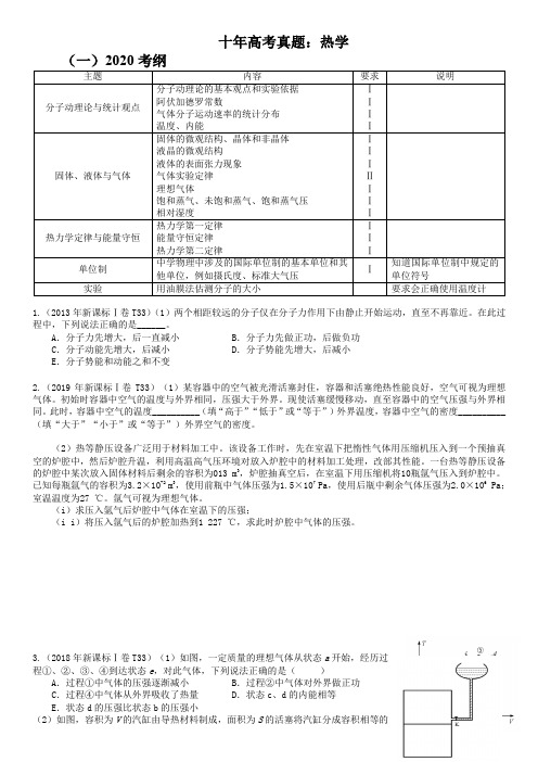 十年高考题汇总13  选修3-3