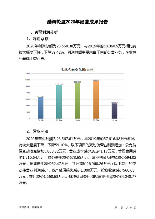 渤海轮渡2020年经营成果报告