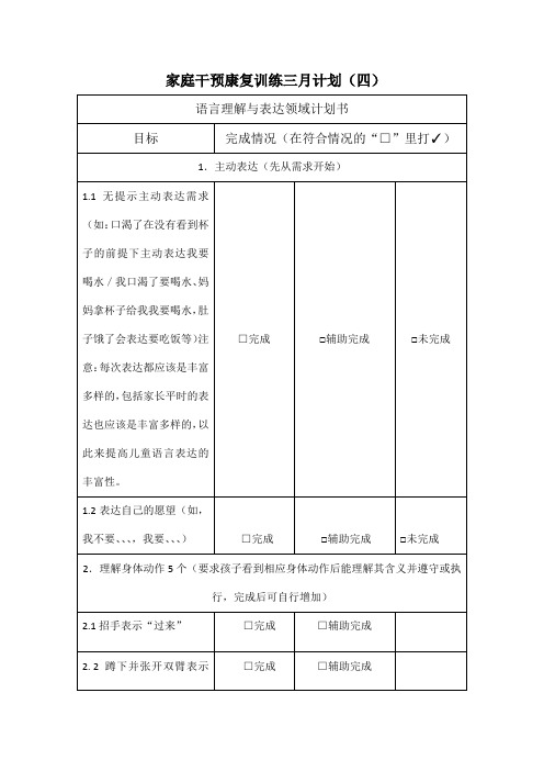 语言理解与表达领域训练计划—语言发育迟缓家庭干预(四)