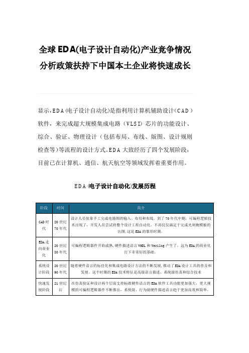 全球EDA(电子设计自动化)产业竞争情况分析政策扶持下中国本土企业将快速成长