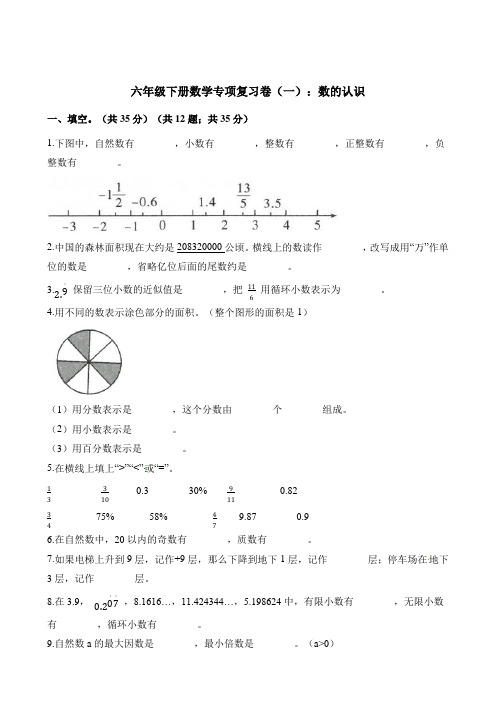 【精品】六年级下册数学试题-专项复习卷(一):数的认识 北师大版(含解析)