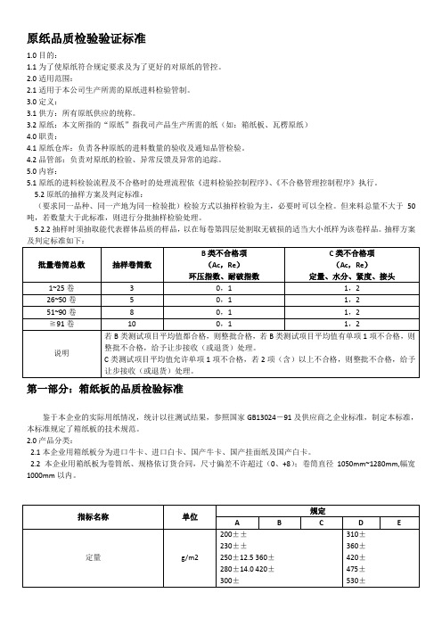 《原纸品质检验验证标准》[方案]