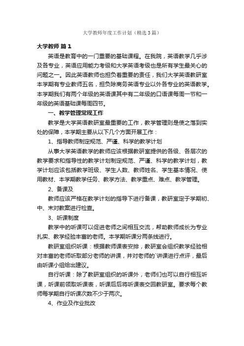 大学教师年度工作计划（精选3篇）