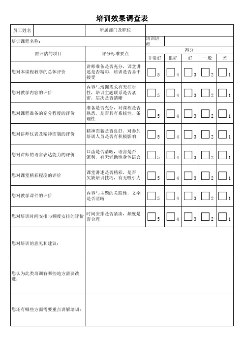 培训效果调查表