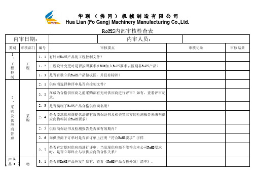 ROHS内部审核检查表