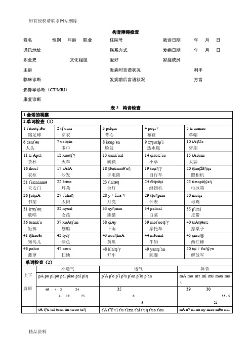 构音障碍检查表讲解学习