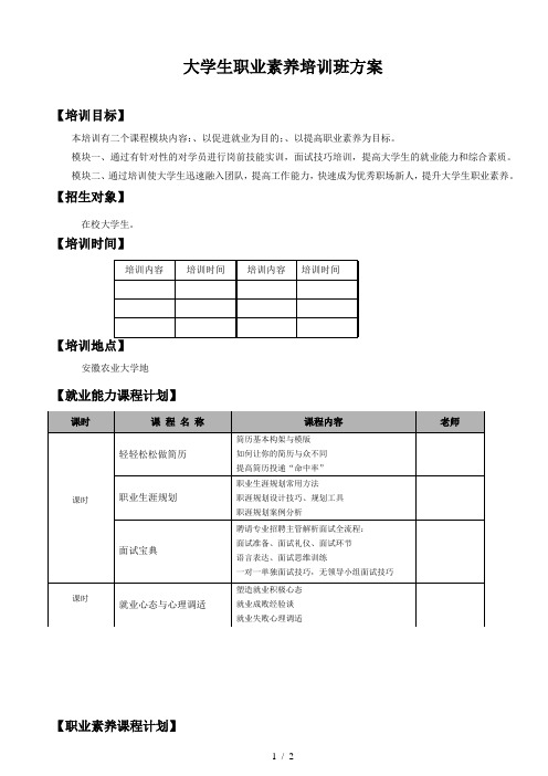 大学生职业素养培训班方案