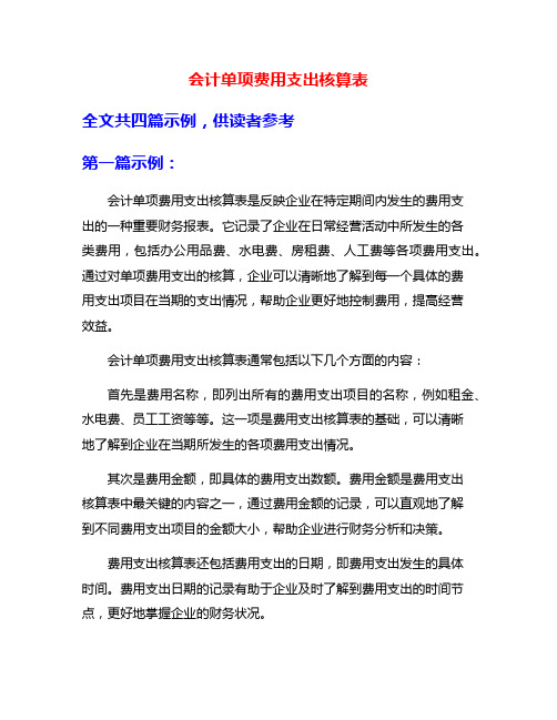 会计单项费用支出核算表