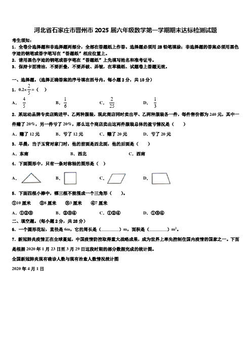 河北省石家庄市晋州市2025届六年级数学第一学期期末达标检测试题含解析