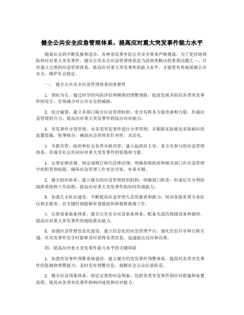 健全公共安全应急管理体系,提高应对重大突发事件能力水平