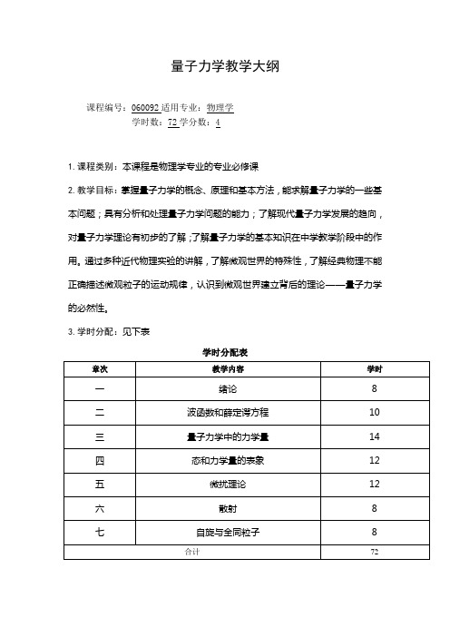 量子力学教学大纲