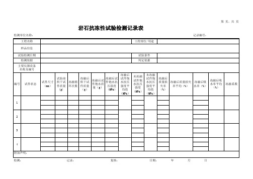 岩石抗冻性试验检测记录表