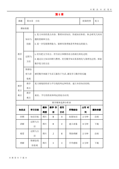 【人教版】2020七年级数学下册 第5章 相交线与平行线小结教案 (新版)新人教版