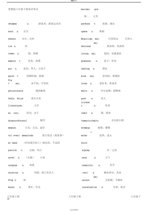 八年级(鲁教版下)英语单词表