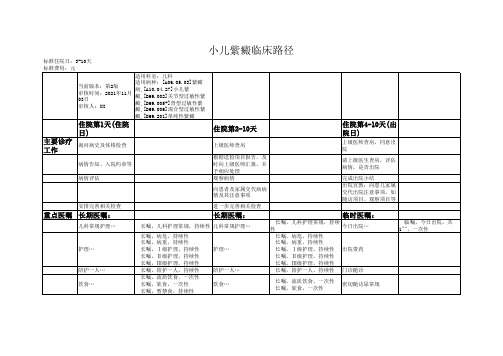 临床路径模板(小儿紫癜)