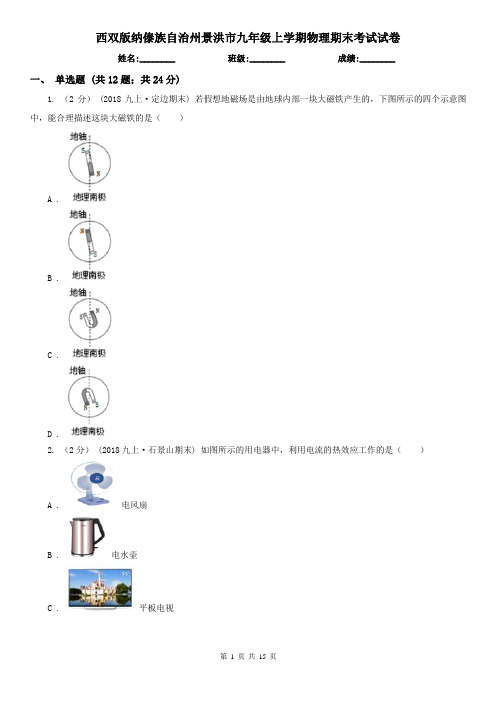 西双版纳傣族自治州景洪市九年级上学期物理期末考试试卷